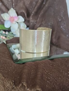 Silver Cuff Bracelet Cut From a Decorative Vintage Serving Tray
